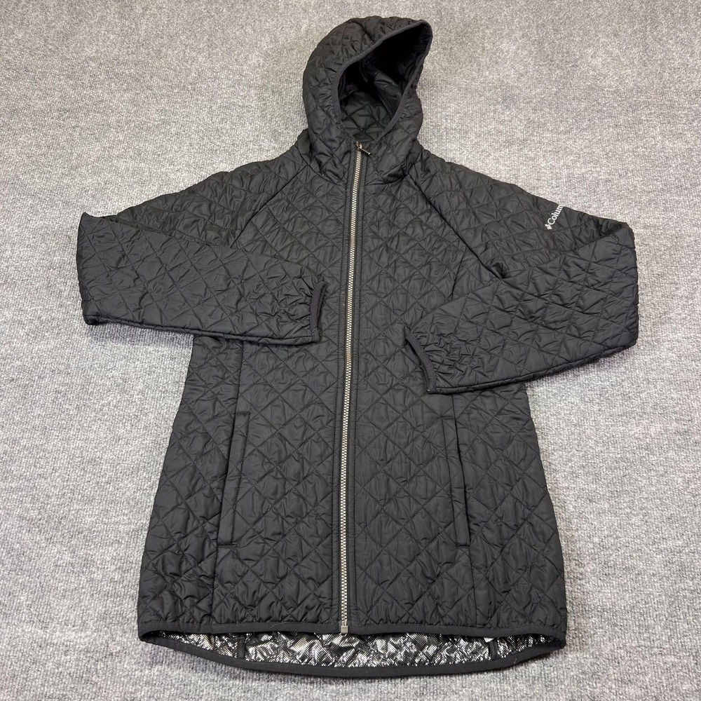 Columbia Omni Heat Coat Womens XS Black Hooded Quilted Insulated Long